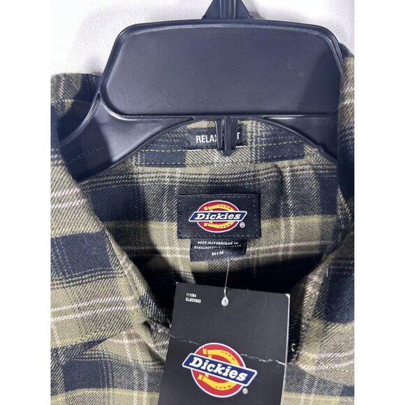 Dickies Plaid Flannel Shirt Mens Size Medium Green & Black Button-Up Pockets NEW - Picture 6 of 10